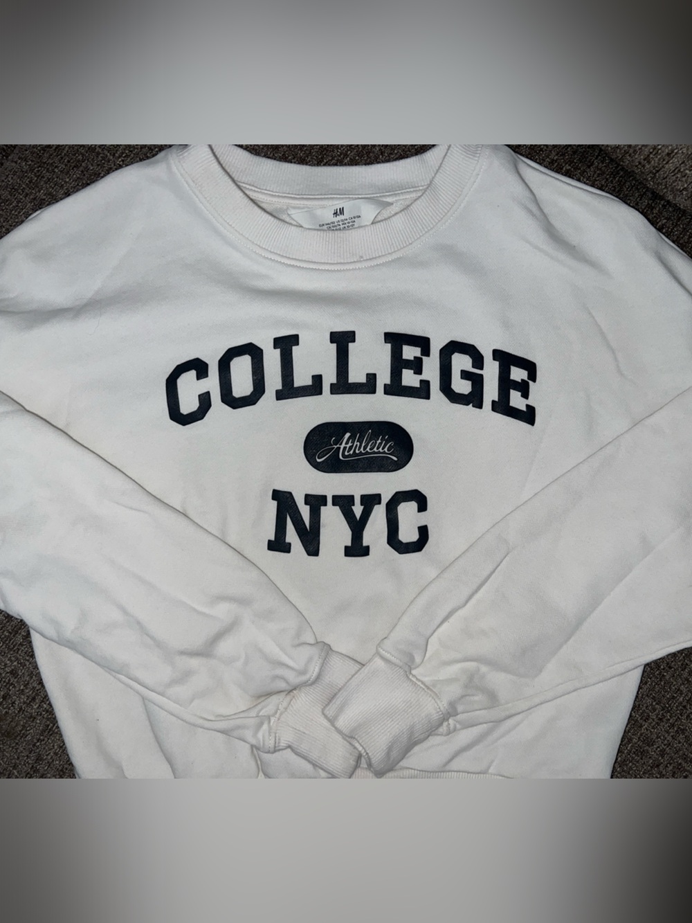 H&M White Sweatshirt with Navy "COLLEGE NYC" Graphic